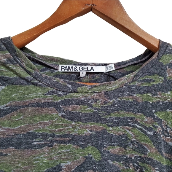 Pam & Gela Zip Camo Print Mini Dress Long Sleeve Green Ruched Distressed L - Picture 4 of 13